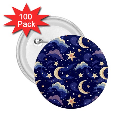 Night Moon Seamless Background Stars Sky Clouds Texture Pattern 2.25  Buttons (100 pack)  from UrbanLoad.com Front