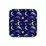 Night Moon Seamless Background Stars Sky Clouds Texture Pattern Rubber Coaster (Square)