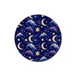 Night Moon Seamless Background Stars Sky Clouds Texture Pattern Rubber Coaster (Round)