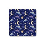 Night Moon Seamless Background Stars Sky Clouds Texture Pattern Square Magnet