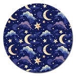 Night Moon Seamless Background Stars Sky Clouds Texture Pattern Magnet 5  (Round)
