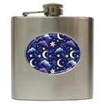 Night Moon Seamless Background Stars Sky Clouds Texture Pattern Hip Flask (6 oz)