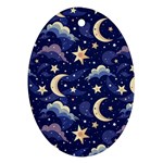 Night Moon Seamless Background Stars Sky Clouds Texture Pattern Oval Ornament (Two Sides)