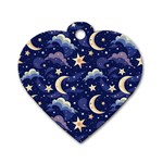 Night Moon Seamless Background Stars Sky Clouds Texture Pattern Dog Tag Heart (Two Sides)