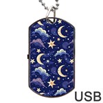 Night Moon Seamless Background Stars Sky Clouds Texture Pattern Dog Tag USB Flash (One Side)