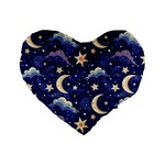 Night Moon Seamless Background Stars Sky Clouds Texture Pattern Standard 16  Premium Heart Shape Cushions