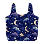 Night Moon Seamless Background Stars Sky Clouds Texture Pattern Full Print Recycle Bag (L)