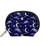 Night Moon Seamless Background Stars Sky Clouds Texture Pattern Accessory Pouch (Small)