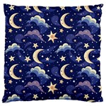Night Moon Seamless Background Stars Sky Clouds Texture Pattern Large Premium Plush Fleece Cushion Case (One Side)