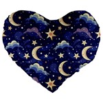 Night Moon Seamless Background Stars Sky Clouds Texture Pattern Large 19  Premium Flano Heart Shape Cushions