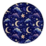 Night Moon Seamless Background Stars Sky Clouds Texture Pattern Round Glass Fridge Magnet (4 pack)