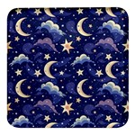 Night Moon Seamless Background Stars Sky Clouds Texture Pattern Square Glass Fridge Magnet (4 pack)