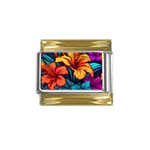 Hibiscus Flowers Colorful Vibrant Tropical Garden Bright Saturated Nature Gold Trim Italian Charm (9mm)