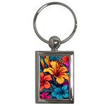 Hibiscus Flowers Colorful Vibrant Tropical Garden Bright Saturated Nature Key Chain (Rectangle)