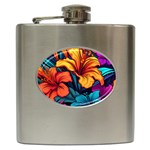 Hibiscus Flowers Colorful Vibrant Tropical Garden Bright Saturated Nature Hip Flask (6 oz)