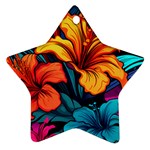 Hibiscus Flowers Colorful Vibrant Tropical Garden Bright Saturated Nature Star Ornament (Two Sides)