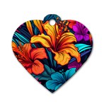 Hibiscus Flowers Colorful Vibrant Tropical Garden Bright Saturated Nature Dog Tag Heart (One Side)