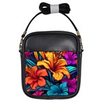 Hibiscus Flowers Colorful Vibrant Tropical Garden Bright Saturated Nature Girls Sling Bag