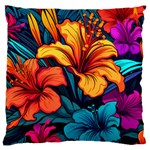 Hibiscus Flowers Colorful Vibrant Tropical Garden Bright Saturated Nature Standard Premium Plush Fleece Cushion Case (One Side)
