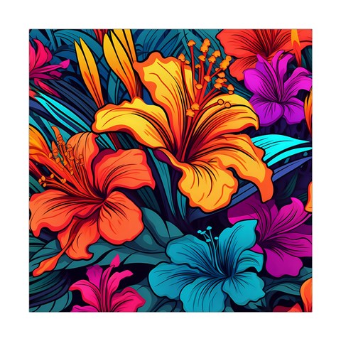 Hibiscus Flowers Colorful Vibrant Tropical Garden Bright Saturated Nature Square Tapestry (Large) from UrbanLoad.com Front