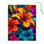 Hibiscus Flowers Colorful Vibrant Tropical Garden Bright Saturated Nature Drawstring Pouch (4XL)