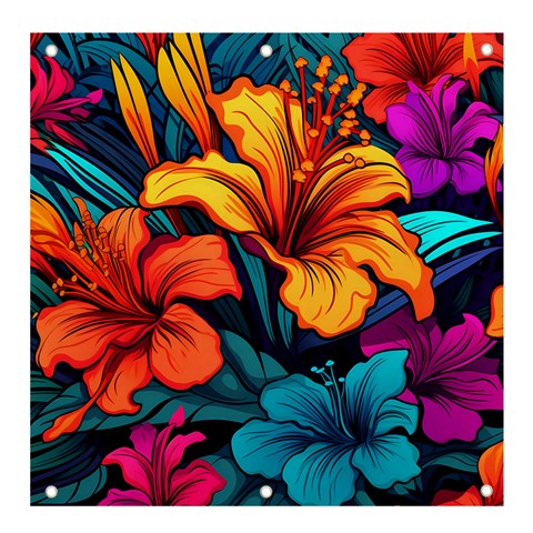 Hibiscus Flowers Colorful Vibrant Tropical Garden Bright Saturated Nature Banner and Sign 4  x 4  from UrbanLoad.com Front