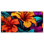 Hibiscus Flowers Colorful Vibrant Tropical Garden Bright Saturated Nature Banner and Sign 8  x 4 