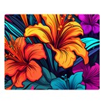 Hibiscus Flowers Colorful Vibrant Tropical Garden Bright Saturated Nature Premium Plush Fleece Blanket (Large)