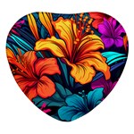 Hibiscus Flowers Colorful Vibrant Tropical Garden Bright Saturated Nature Heart Glass Fridge Magnet (4 pack)