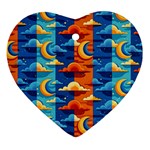 Clouds Stars Sky Moon Day And Night Background Wallpaper Ornament (Heart)