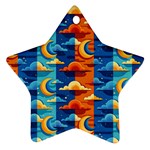 Clouds Stars Sky Moon Day And Night Background Wallpaper Ornament (Star)