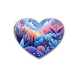 Nature Night Bushes Flowers Leaves Clouds Landscape Berries Story Fantasy Wallpaper Background Sampl Rubber Heart Coaster (4 pack)