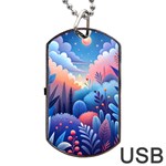Nature Night Bushes Flowers Leaves Clouds Landscape Berries Story Fantasy Wallpaper Background Sampl Dog Tag USB Flash (One Side)