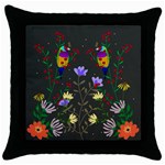 Bird Flower Plant Nature Throw Pillow Case (Black)