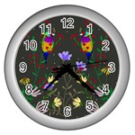Bird Flower Plant Nature Wall Clock (Silver)