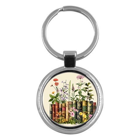 Books Flowers Book Flower Flora Floral Key Chain (Round) from UrbanLoad.com Front