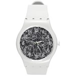 Rebel Life: Typography Black and White Pattern Round Plastic Sport Watch (M)