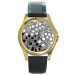 Abstract Nature Black White Round Gold Metal Watch