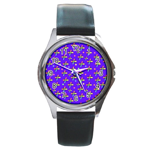 Abstract Background Cross Hashtag Round Metal Watch from UrbanLoad.com Front