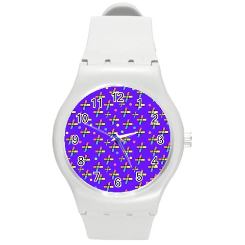 Abstract Background Cross Hashtag Round Plastic Sport Watch (M) from UrbanLoad.com Front