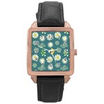 Drawing Flowers Meadow White Rose Gold Leather Watch 