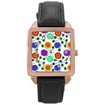 Bloom Plant Flowering Pattern Rose Gold Leather Watch 