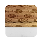 Fish Abstract Colorful Marble Wood Coaster (Square)
