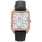 Bloom Nature Plant Pattern Rose Gold Leather Watch 
