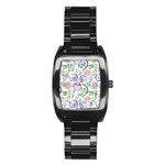 Bloom Nature Plant Pattern Stainless Steel Barrel Watch