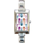 Pen Peacock Colors Colored Pattern Rectangle Italian Charm Watch