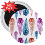 Pen Peacock Colors Colored Pattern 3  Magnets (100 pack)