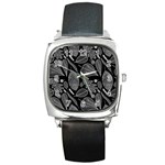 Leaves Flora Black White Nature Square Metal Watch