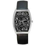 Leaves Flora Black White Nature Barrel Style Metal Watch