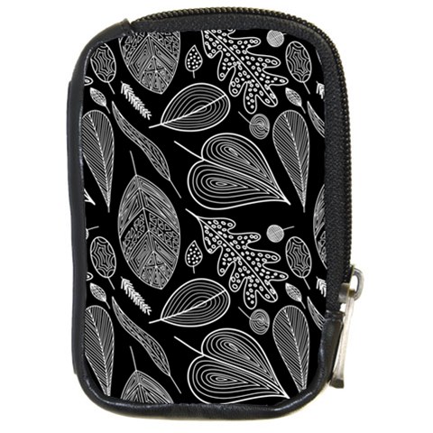 Leaves Flora Black White Nature Compact Camera Leather Case from UrbanLoad.com Front